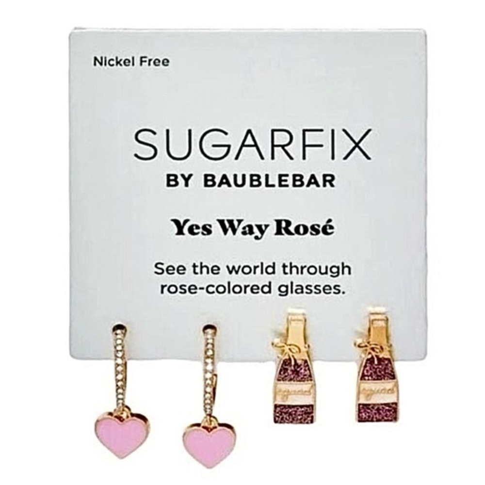 BAUBLEBAR by SUGARFIX | “Yes Way Rose’” Champagne Bottle Earrings | 2 pair set